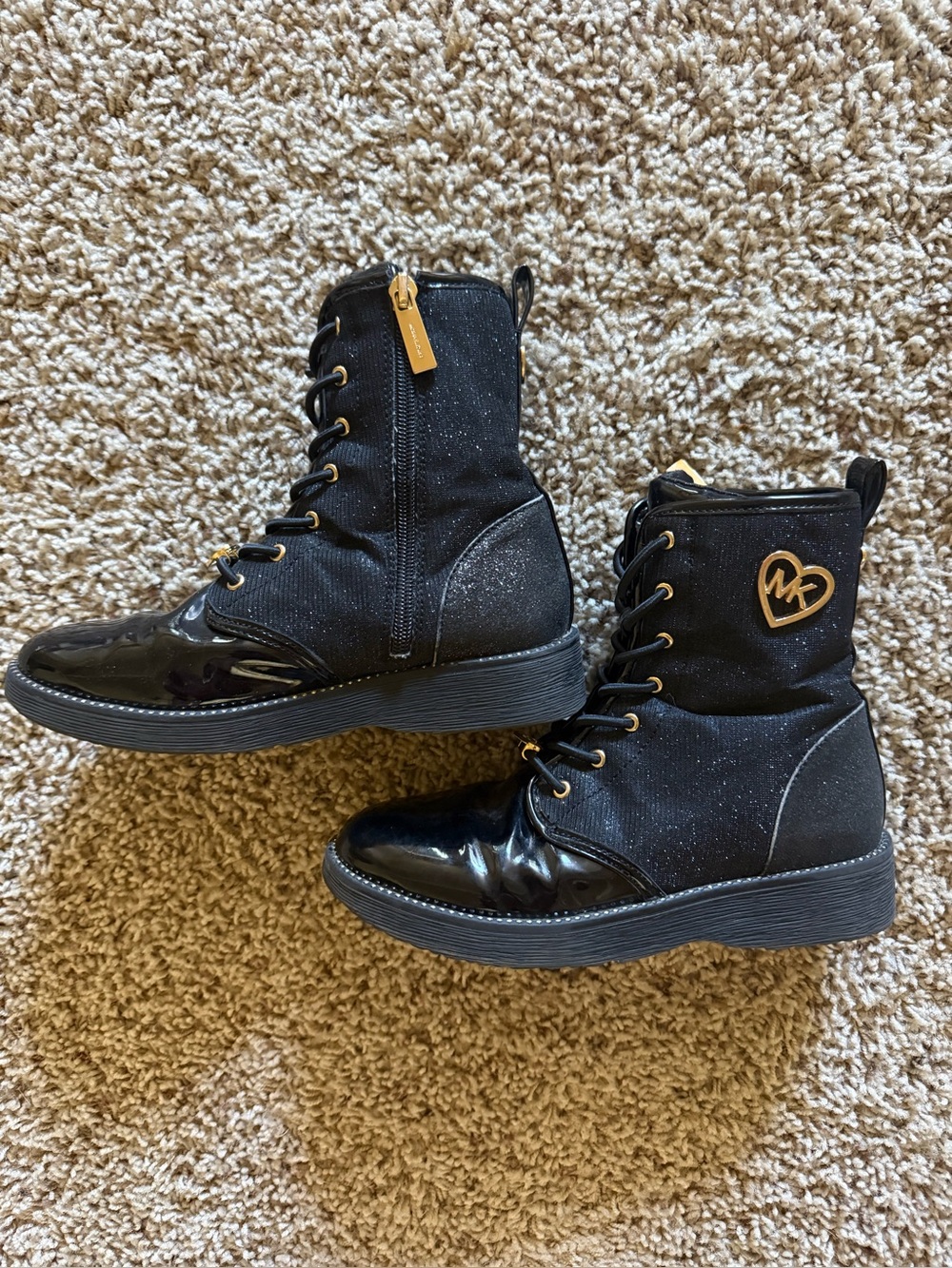 Michael Kors Kids Black Glitter Lace-Up Combat Boots Size 3